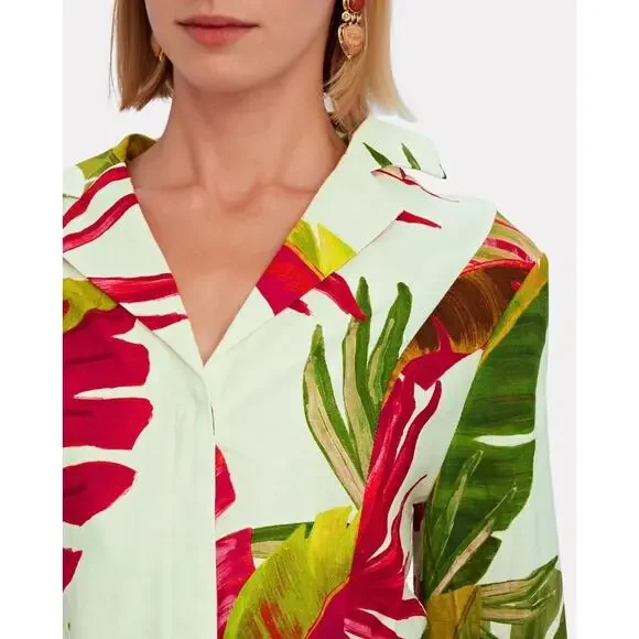 Farm Rio Spring Forest Long Sleeve Linen Blend Mini Dress White Multi Small - Picture 4 of 16